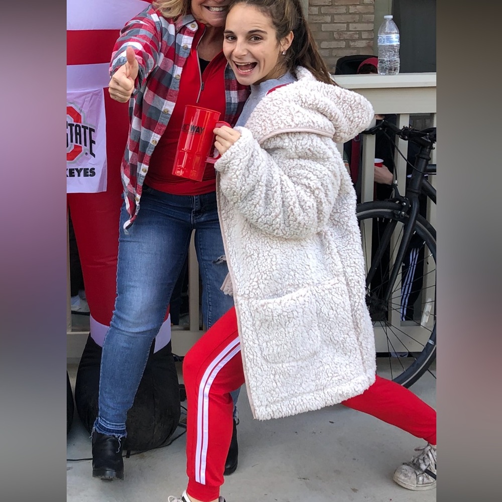 Always: red and white joggers, size small